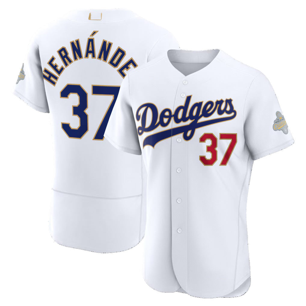 Los Angeles Dodgers #37 Teoscar Hern¨¢ndez White HeidiMiller 2026 Gold Collection Authentic Jersey