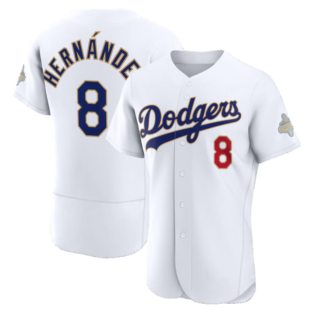 Los Angeles Dodgers #8 Enrique Hern¨¢ndez White HeidiMiller 2026 Gold Collection Authentic Jersey