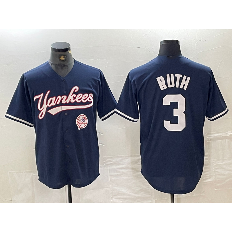 New York Yankees #3 Babe Ruth Navy HeidiMiller With Patch Cool Base Stitched Jersey