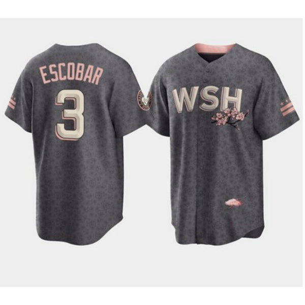 Washington Nationals #3 Alcides Escobar 2022 Grey HeidiMiller City Connect Cherry Blossom Cool Base Stitched Jersey