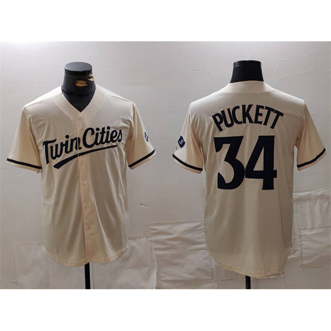 Minnesota Twins #34 Kirby Puckett Cream HeidiMiller Cool Base Stitched Jersey