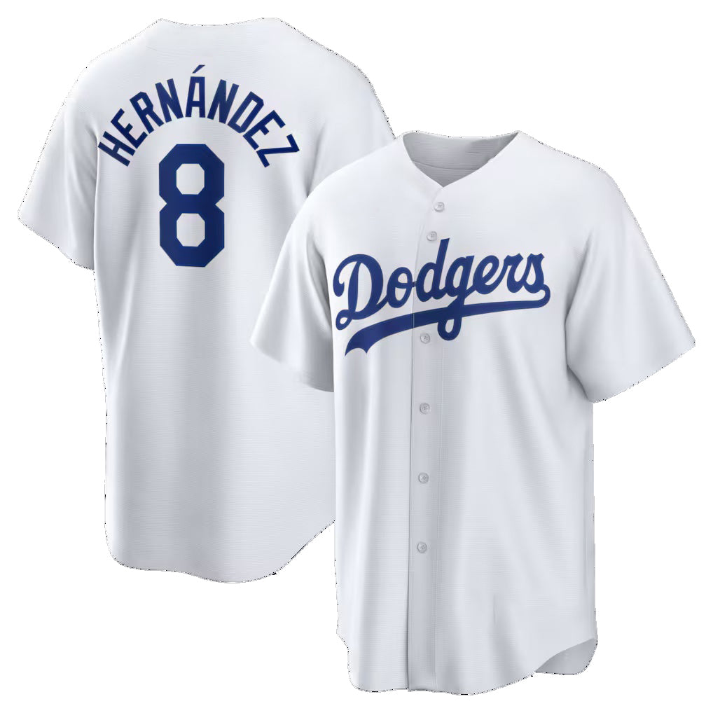 Los Angeles Dodgers #8 Enrique Hern¨¢ndez White HeidiMiller Home Replica Jersey
