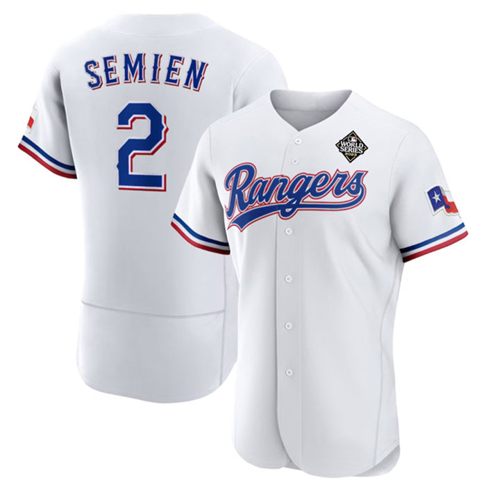 Texas Rangers #2 Marcus Semien White HeidiMiller 2023 World Series Flex Base Stitched Jersey