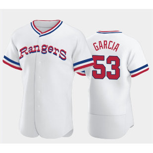 Texas Rangers #53 Adolis Garcia White HeidiMiller Throwback Stitched Flex Base Jersey