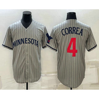 Minnesota Twins #4 Carlos Correa 2023 Grey HeidiMiller Home Team Cool Base Stitched Jersey