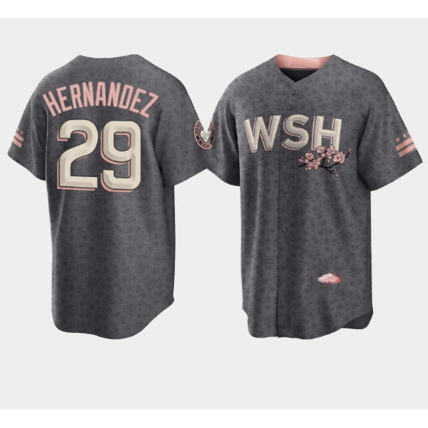 Washington Nationals #29 Yadiel Hernandez 2022 Grey HeidiMiller City Connect Cherry Blossom Cool Base Stitched Jersey