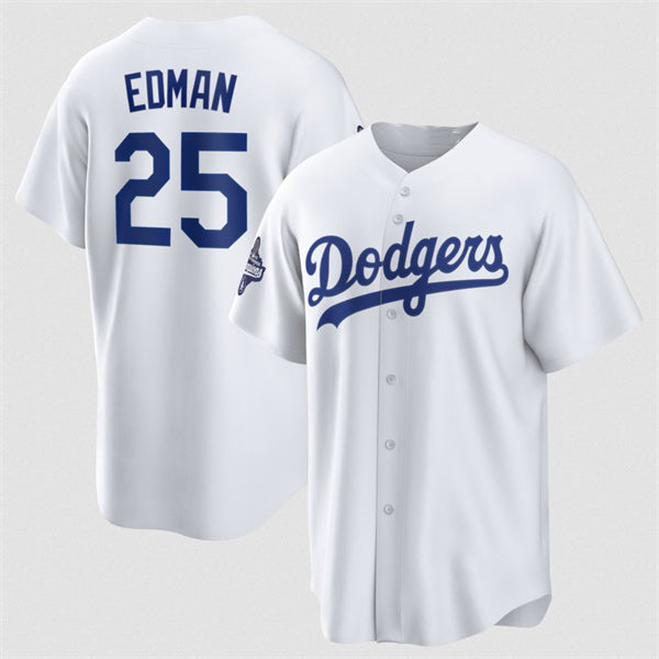Los Angeles Dodgers #25 Tommy Edman White HeidiMiller 2025 World Series Champions Home Cool Base Stitched Jersey