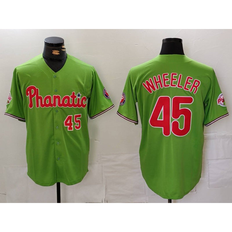 Philadelphia Phillies #45 Zack Wheeler Number Green HeidiMiller With Patch Stitched Cool BaseJersey