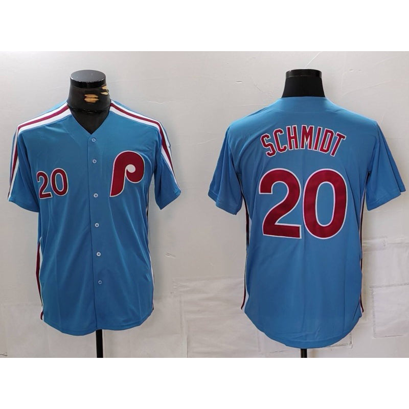 Philadelphia Phillies #20 Mike Schmidt Number Light Blue HeidiMiller Cooperstown Cool Base Jersey
