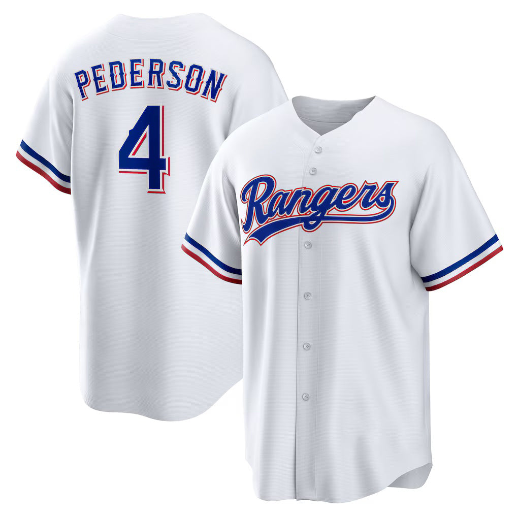 Texas Rangers #4 Joc Pederson White HeidiMiller Home Replica Jersey