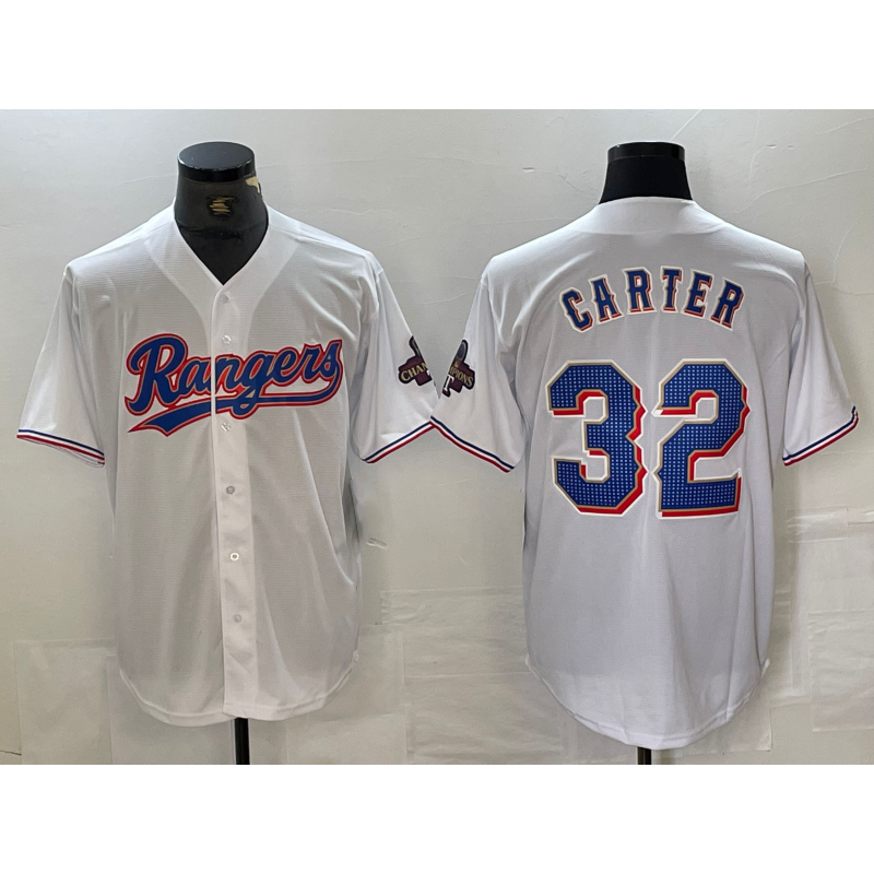 Texas Rangers #32 Evan Carter White HeidiMiller 2023 World Series Champions Cool Base Jersey