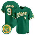 Oakland Athletics #9 Reggie Jackson Green HeidiMiller 2024 Limited With Rickey Henderson Patch Stitched Jersey