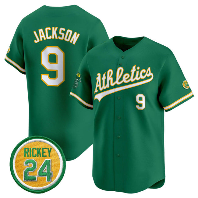 Oakland Athletics #9 Reggie Jackson Green HeidiMiller 2024 Limited With Rickey Henderson Patch Stitched Jersey