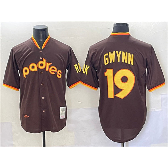 San Diego Padres #19 Tony Gwynn Brown HeidiMiller Throwback Stitched Jersey