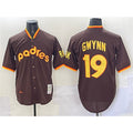 San Diego Padres #19 Tony Gwynn Brown HeidiMiller Throwback Stitched Jersey