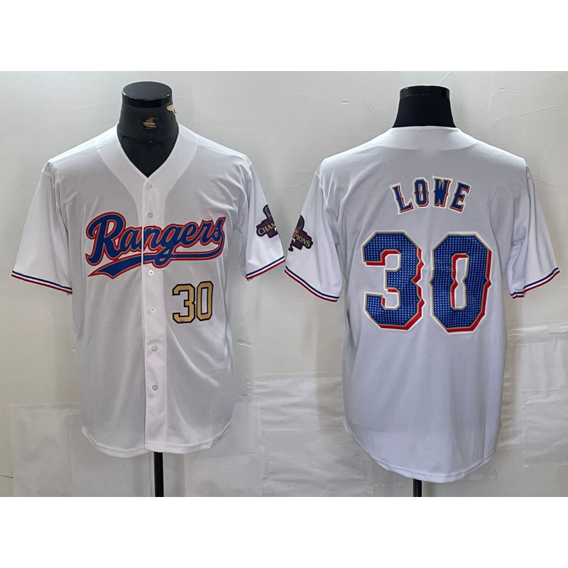 Texas Rangers #30 Nathaniel Lowe Number White HeidiMiller 2024 Gold Collection Limited Cool Base Jersey 2