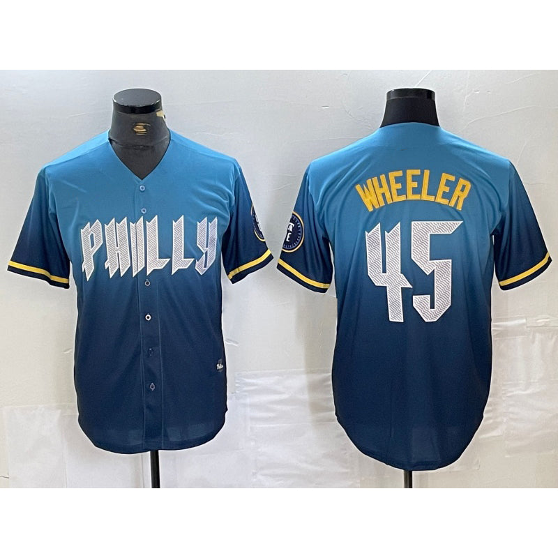 Philadelphia Phillies #45 Zack Wheeler Blue HeidiMiller 2024 City Cool Base Stitched Jersey