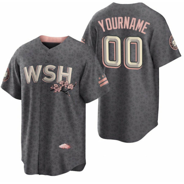 Custom Washington Nationals Active Player 2022 Grey HeidiMiller City Connect Cherry Blossom Cool Base Stitched Jersey