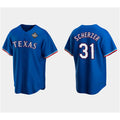 Texas Rangers #31 Max Scherzer Royal HeidiMiller 2023 World Series Stitched Jersey