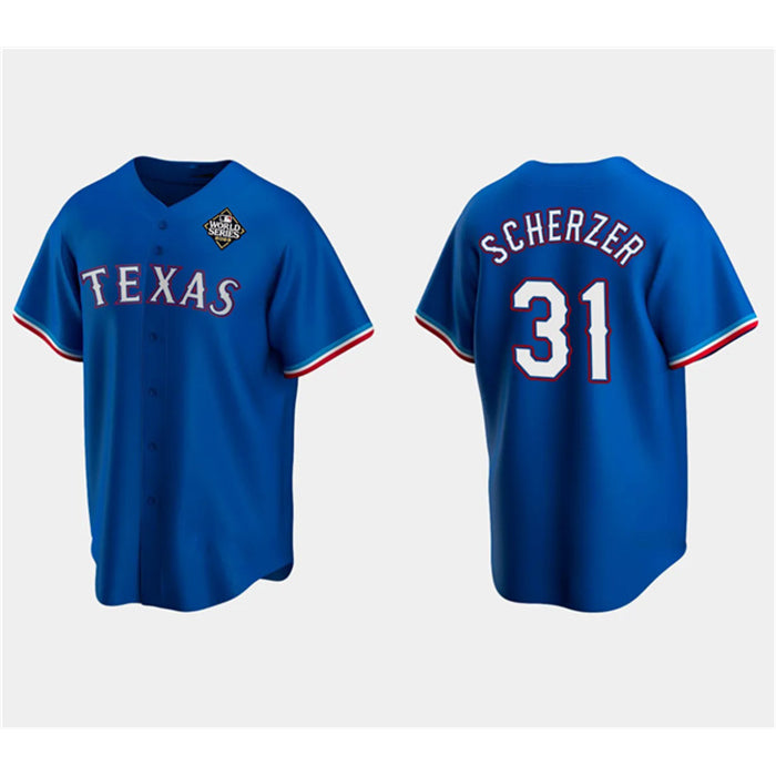 Texas Rangers #31 Max Scherzer Royal HeidiMiller 2023 World Series Stitched Jersey