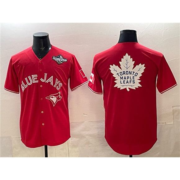 Toronto Blue Jays & Leafs Red HeidiMiller 2025 World Series With White Leafs Logo Cool Base Stitched Jersey