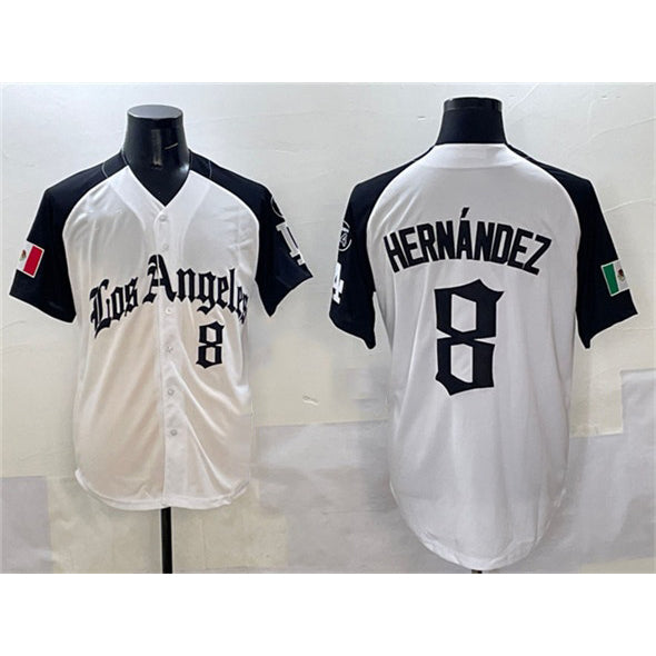 Los Angeles Dodgers #8 Enrique Hern¨¢ndez White Black HeidiMiller Mexico 2025 LA Gothic Style With Fernando Patch Vapor Premier Limited Stitched Jersey