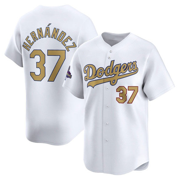 Los Angeles Dodgers #37 Teoscar Hernandez White HeidiMiller 2025 Gold Collection Limited Stitched Jersey