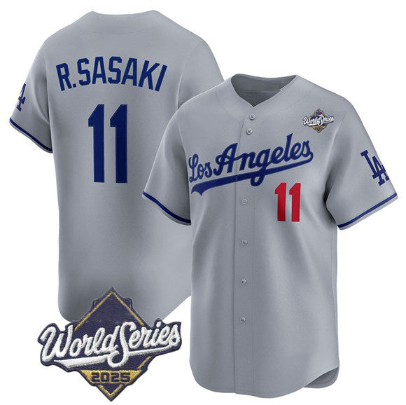 Los Angeles Dodgers #11 Roki Sasaki Gray HeidiMiller 2025 World Series Stitched Jersey