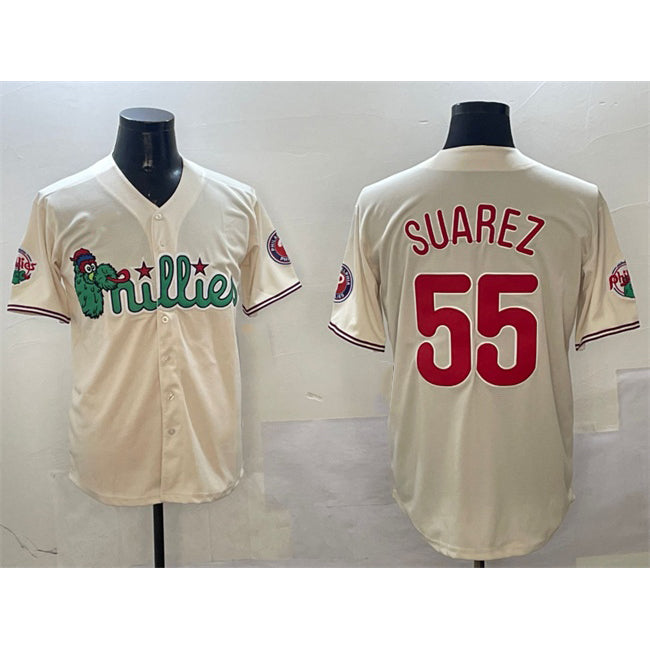 Philadelphia Phillies #55 Ranger Su¨¢rez Cream HeidiMiller Phanatic Limited Stitched Jersey