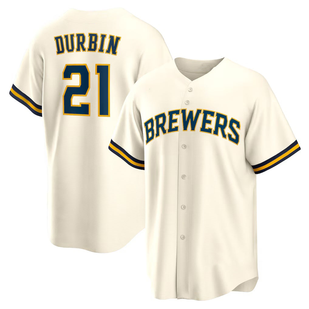 Milwaukee Brewers #21 Caleb Durbin Cream HeidiMiller Home Replica Jersey
