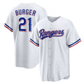 Texas Rangers #21 Jake Burger White HeidiMiller Home Replica Jersey
