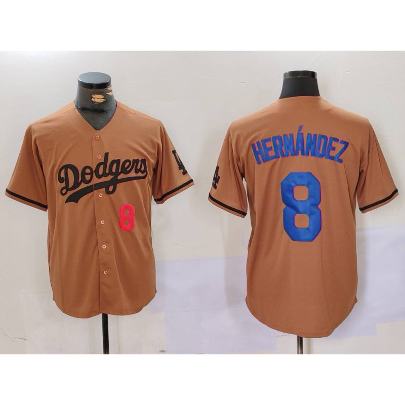 Los Angeles Dodgers #8 Kike Hernandez Number Olive HeidiMiller Cool Base Limited Stitched Jersey 2