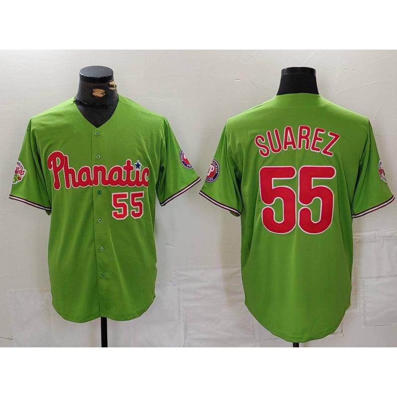 Philadelphia Phillies #55 Ranger Suarez Number Green HeidiMiller With Patch Stitched Cool Base Jersey