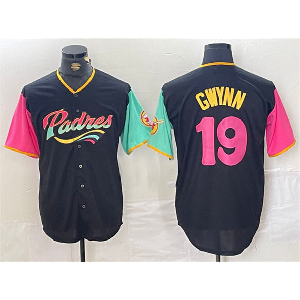 San Diego Padres #19 Tony Gwynn Black HeidiMiller City Connect Cool Base Stitched Jersey 2