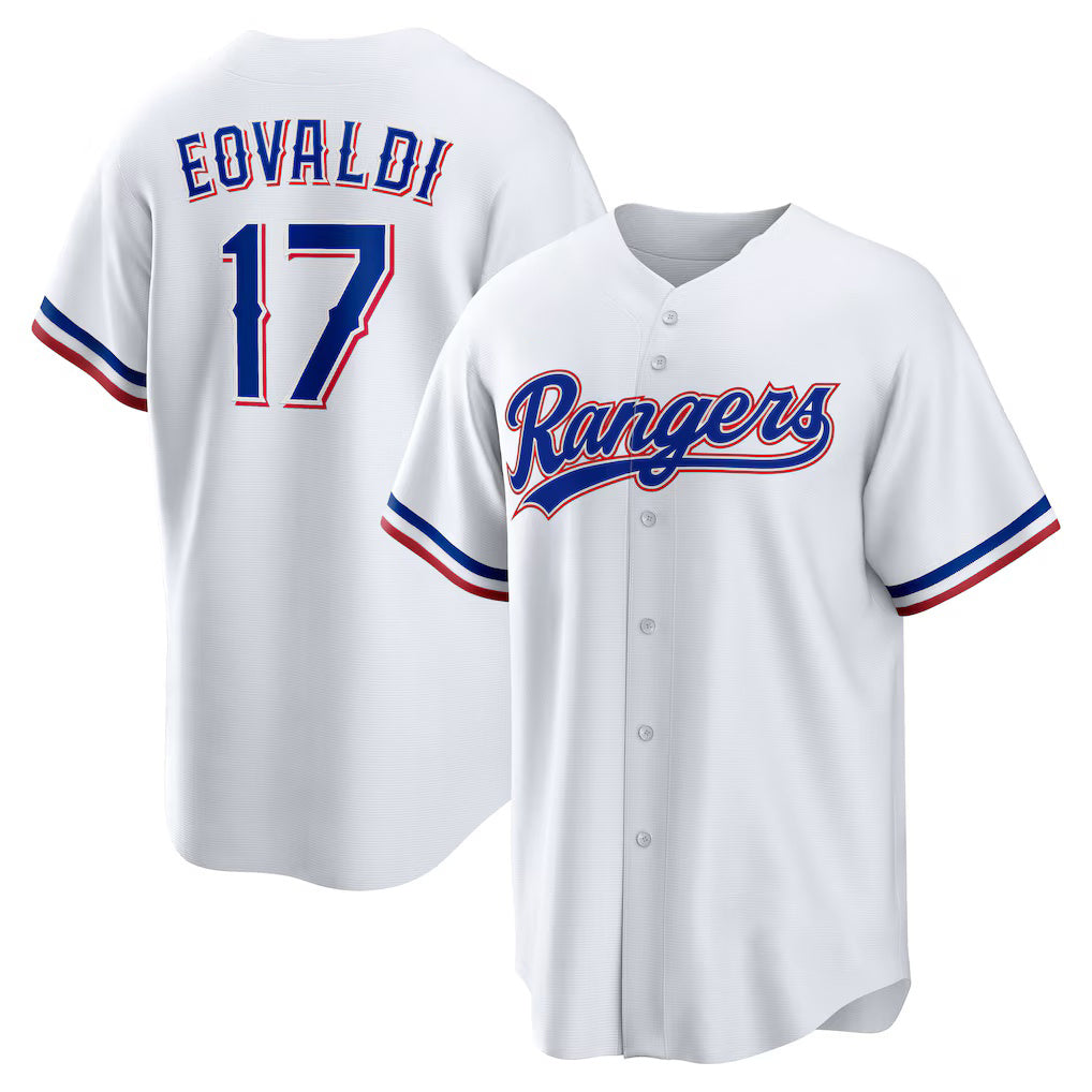 Texas Rangers #17 Nathan Eovaldi White HeidiMiller Home Replica Player Jersey