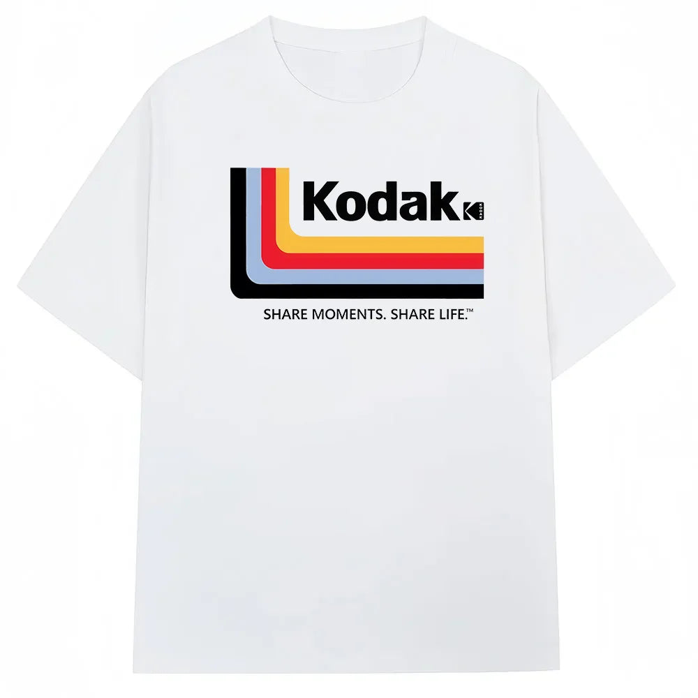 Kodak Summer Brand Fashion Color Print 100% Cotton Versatile Men's T-shirt Daily Sports Sweat-absorbing Breathable Short Sleeve