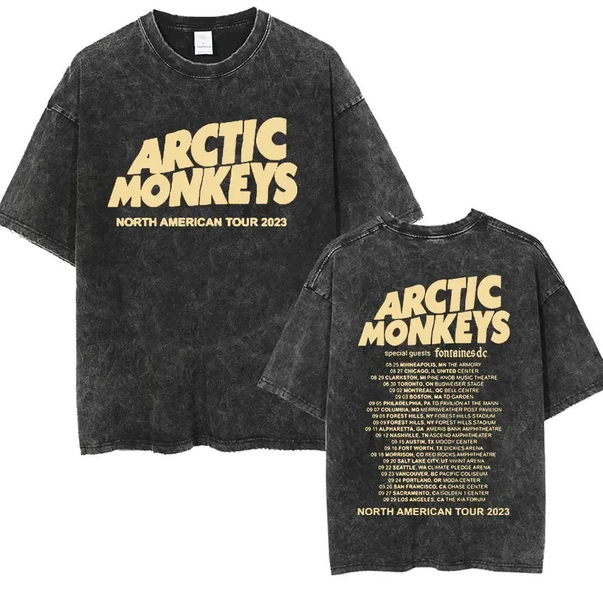 Retro Rock Arctic Monkeys Music Album Graphic T-Shrit Men's Vintage Washed Oversized Short Sleeve T Shirt Y2k Hip Hop Streetwear