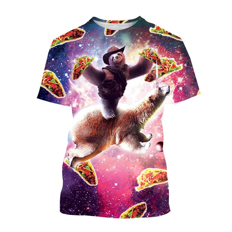 Funny Galaxy Sloth T Shirt For Men Kids Casual Animal Pizza 3d Print T-shirt Streetwear Tops Plus Size Short Sleeve Tee Shirts