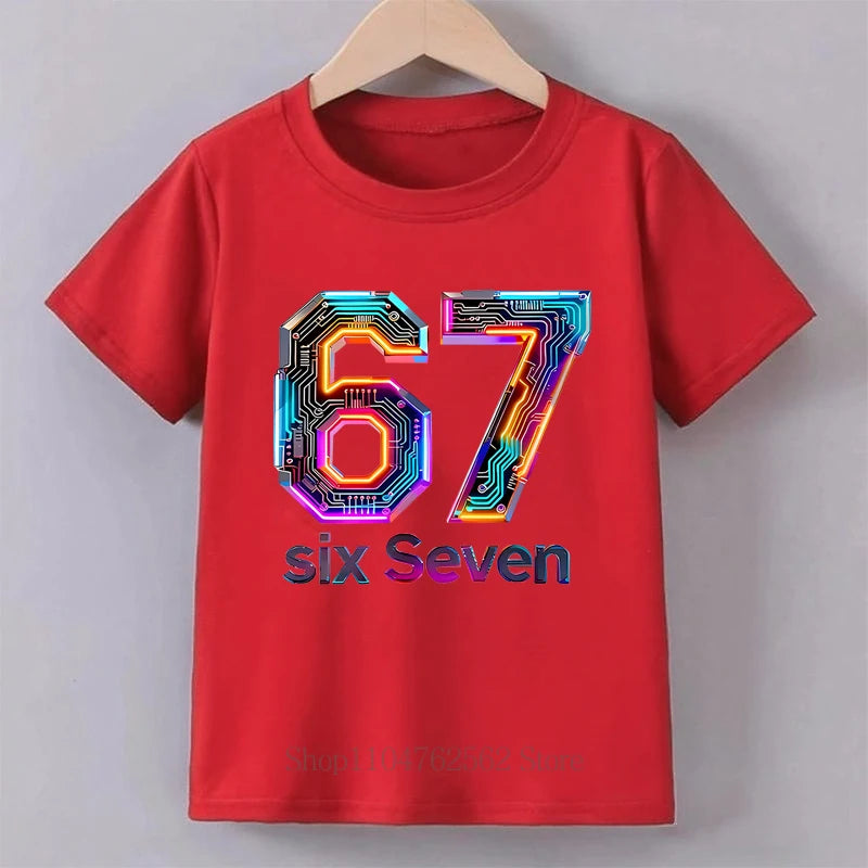 Children's Clothing Six Seven Print T-shirt Summer Girls Boys Punk Casual Fashion Tops Kids Colorful O-Neck Short Sleeve T-shirt