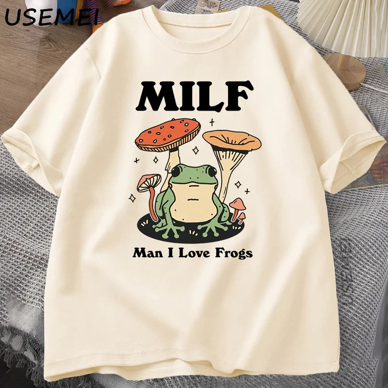 Retro Frog Tshirt Funny MILF Froggy T Shirt Cottagecore Froggy T-shirt Toad Frog Lover Tees Man Clothing Tees Short Sleeve