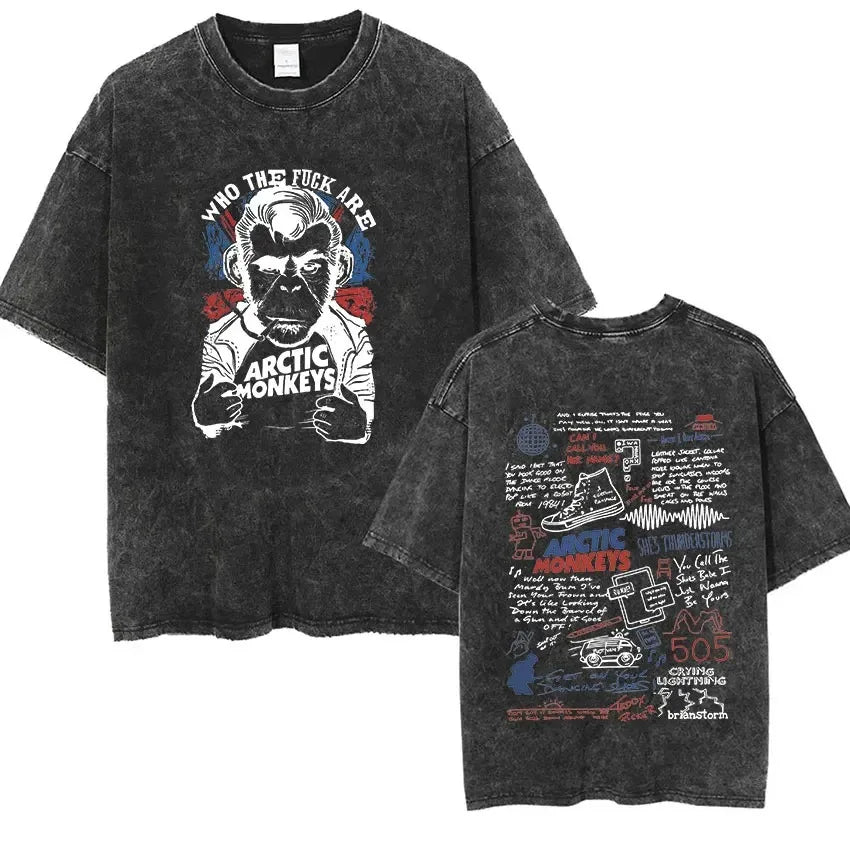 Retro Rock Arctic Monkeys Music Album Graphic T-Shrit Men's Vintage Washed Oversized Short Sleeve T Shirt Y2k Hip Hop Streetwear