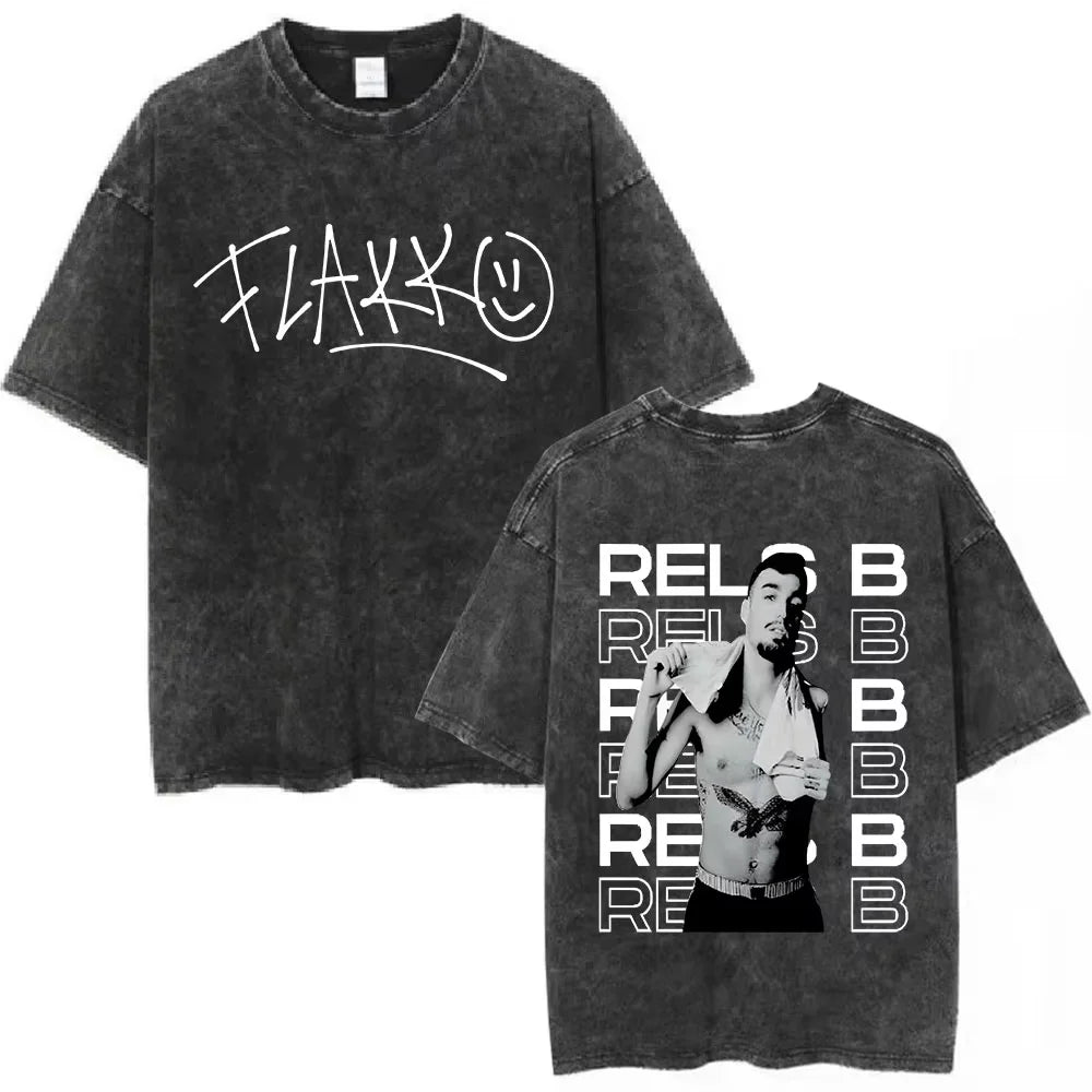 Washed Vintage Rels B Flakk Skiny Flakk Smile T-shirt Boys Don't Cry Letter Graphic T-shirts Men Women Casual Oversized T Shirts