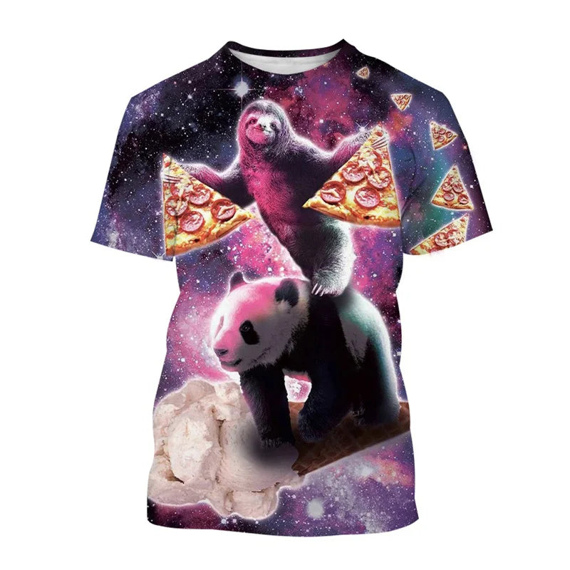 Funny Galaxy Sloth T Shirt For Men Kids Casual Animal Pizza 3d Print T-shirt Streetwear Tops Plus Size Short Sleeve Tee Shirts