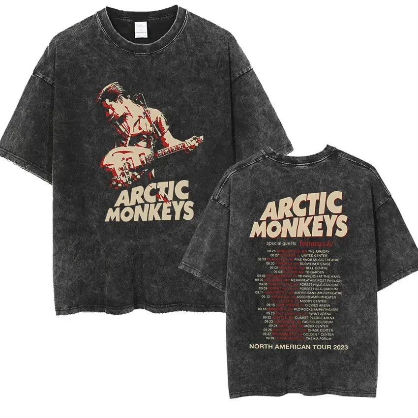 Retro Rock Arctic Monkeys Music Album Graphic T-Shrit Men's Vintage Washed Oversized Short Sleeve T Shirt Y2k Hip Hop Streetwear