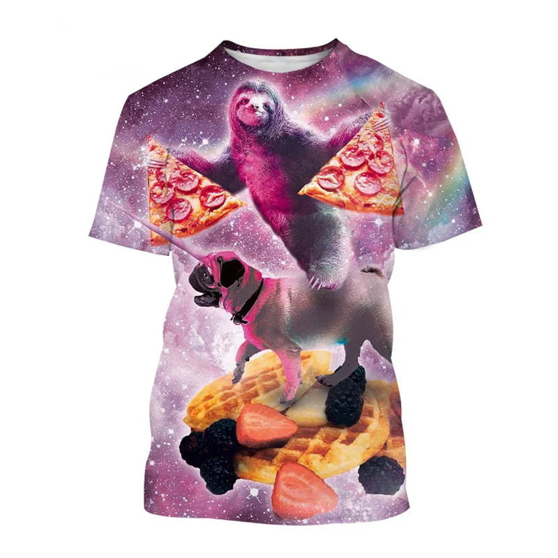 Funny Galaxy Sloth T Shirt For Men Kids Casual Animal Pizza 3d Print T-shirt Streetwear Tops Plus Size Short Sleeve Tee Shirts