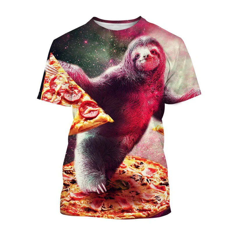 Funny Galaxy Sloth T Shirt For Men Kids Casual Animal Pizza 3d Print T-shirt Streetwear Tops Plus Size Short Sleeve Tee Shirts