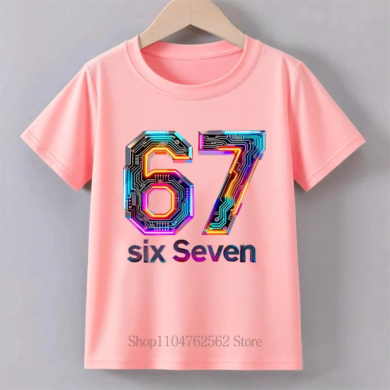 Children's Clothing Six Seven Print T-shirt Summer Girls Boys Punk Casual Fashion Tops Kids Colorful O-Neck Short Sleeve T-shirt