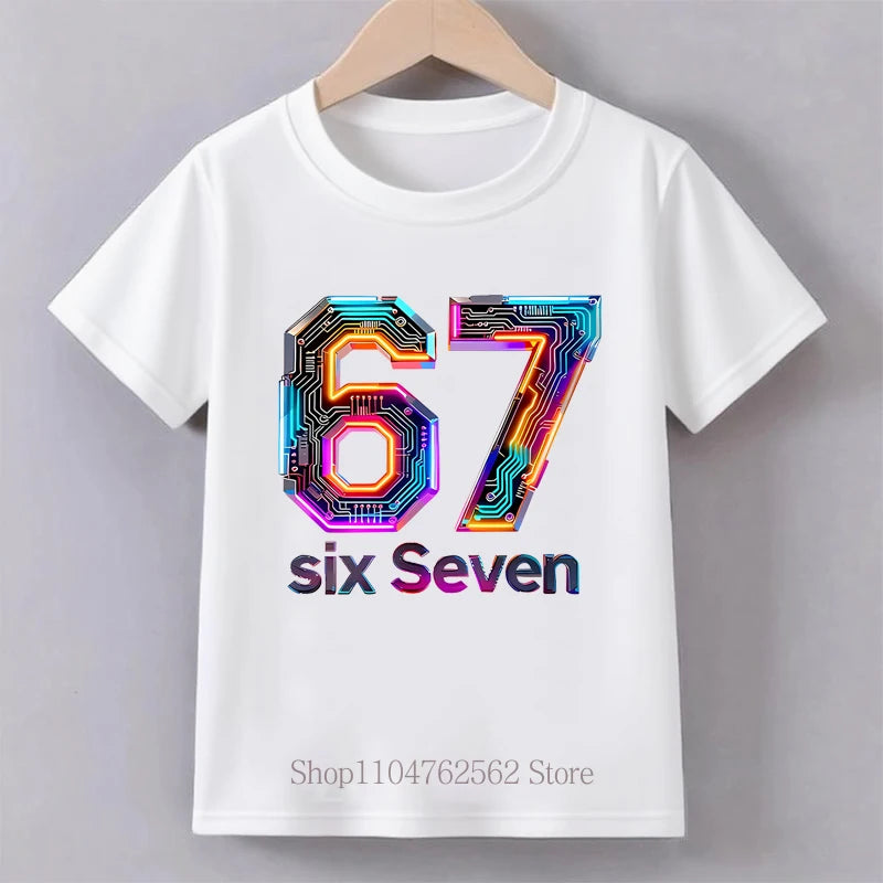 Children's Clothing Six Seven Print T-shirt Summer Girls Boys Punk Casual Fashion Tops Kids Colorful O-Neck Short Sleeve T-shirt