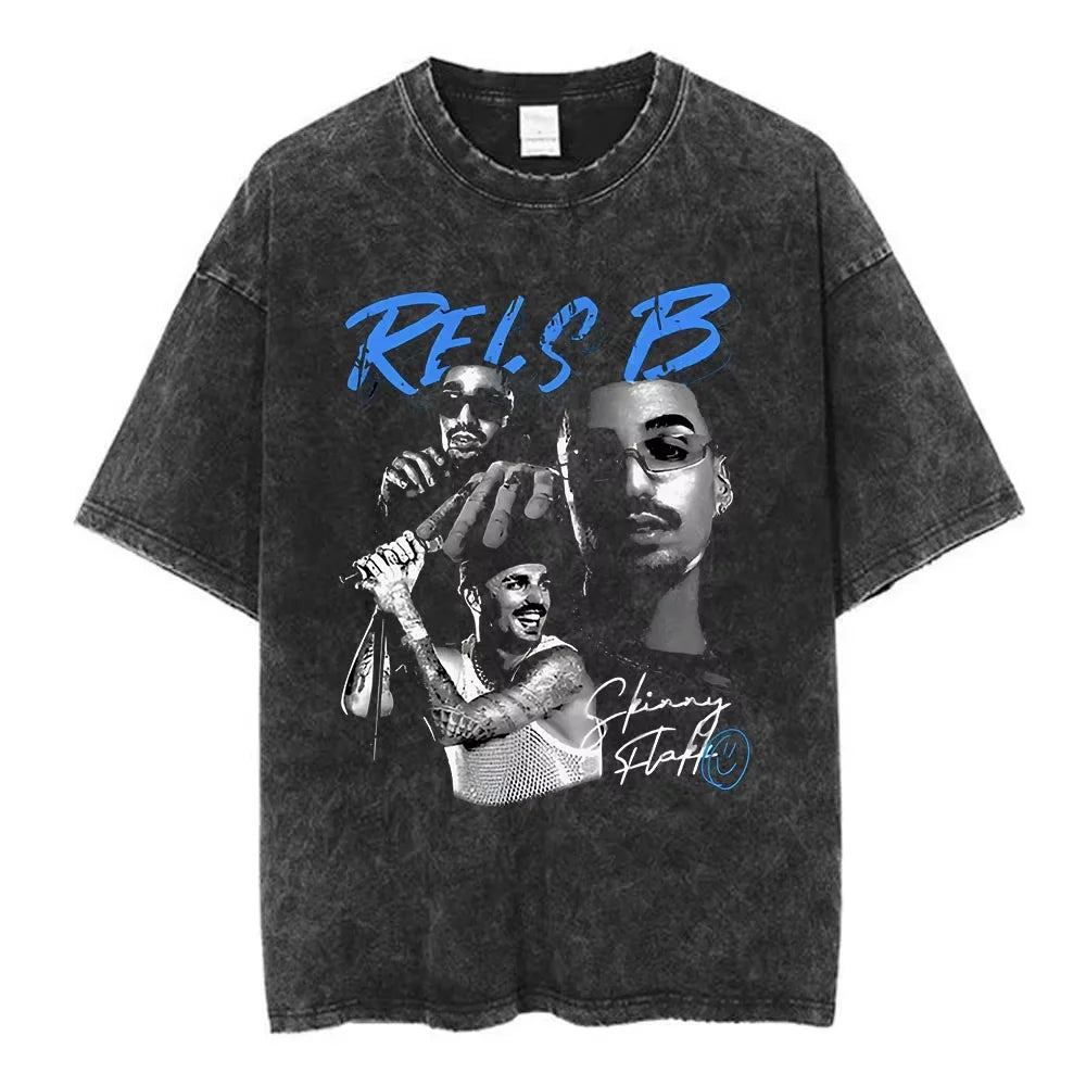Washed Vintage Rels B Flakk Skiny Flakk Smile T-shirt Boys Don't Cry Letter Graphic T-shirts Men Women Casual Oversized T Shirts