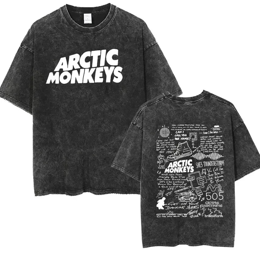 Retro Rock Arctic Monkeys Music Album Graphic T-Shrit Men's Vintage Washed Oversized Short Sleeve T Shirt Y2k Hip Hop Streetwear